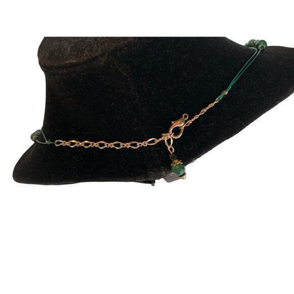 Women’s Silver Tone Green Black Malachite Glass Beaded Double‎ Strand Necklace - Picture 5 of 5